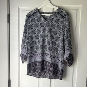 Tribal Jeans Elegant Gray Patterned Women's Top Blouse medium